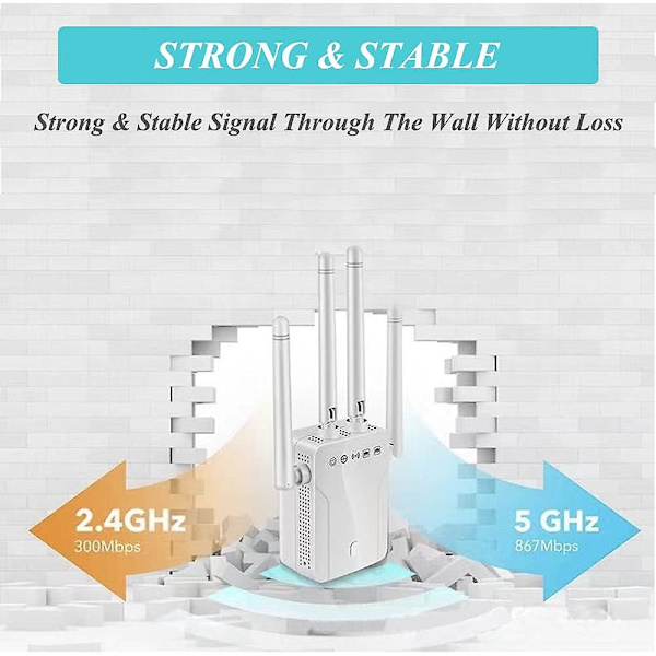 Wifi-förlängare upp till 1200 Mbps Repeater, täcker upp till 4000 Sq.ft och 35 enheter, 4 antenner 360 Full täckning Dual Band 2,4g och 5g Range Extender, Booste