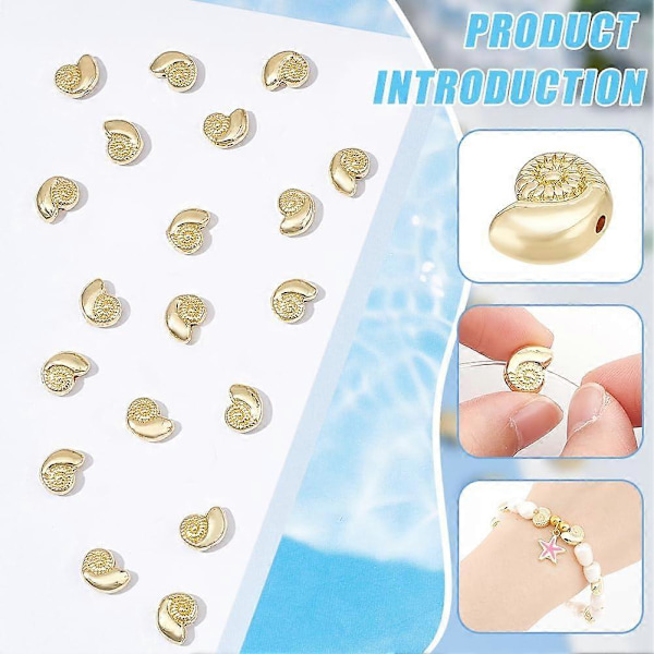 40 st Real 14K Guldförgylld Legeringsskalpärlor Havstema Metallmellanpärlor för DIY Smyckestillverkning Fynd och annat Hantverk 8x11x4.5mm