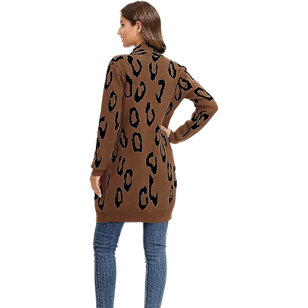 Essential Leopardmönstrad Öppen Lång Stickad Kofta för Kvinnor S