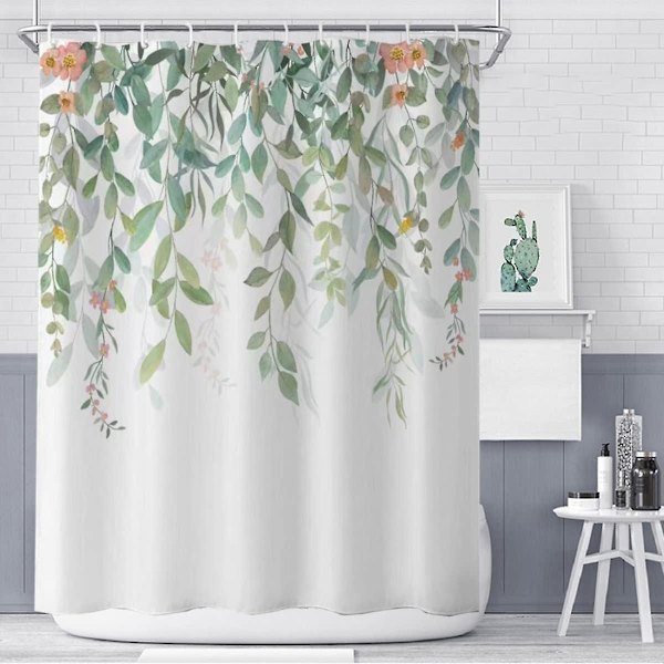 Suihkuverho, homeenkestävä, vedenpitävä, polyesterikangas, kukka-aihe, kasvi, 180 x 180 cm 180 x 200 cm Floral 4