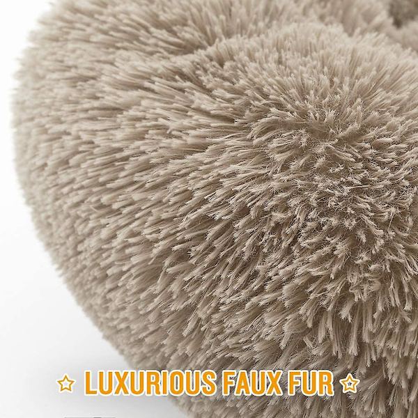 Rund hundsäng för katt valp husdjur Mjuk plysch soffa Kudde Valp Sleeping Nest Taupe S-50cm