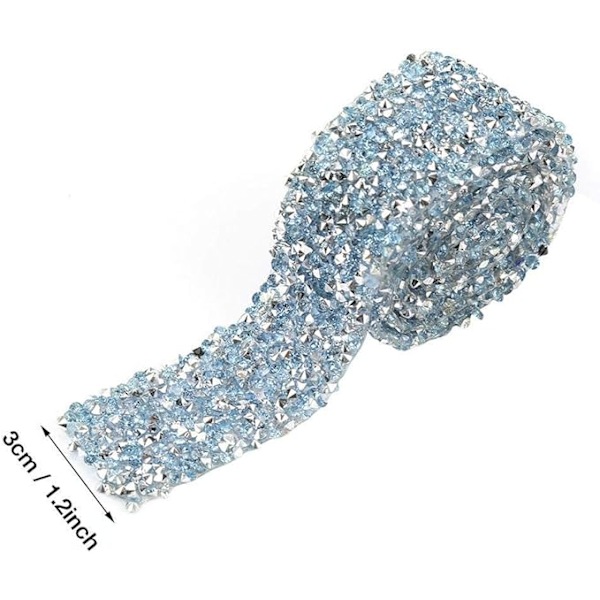 Rhinestone Bånd Wrap Diamant Mesh Wrap Rulle Glitrende Krystaldekorationer til Bryllup Fødselsdagsgaveindpakning, 2 yard 3CM Bred 180cm Lang (Lyseblå)