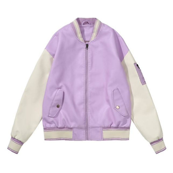 Løse baseballuniformer i læder til damer, damejakker til forår og efterår, fås i 4 farver Purple 3XL