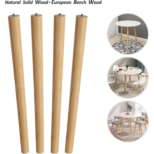 12-tums möbelben, runda massiva träbordsben, moderna ersättningsben i mitten av århundradet, perfekta för Ikea-bord, soffa, säng, soffbord, benuppsättning 20inch Beech Wood 122.375*1.625 inches