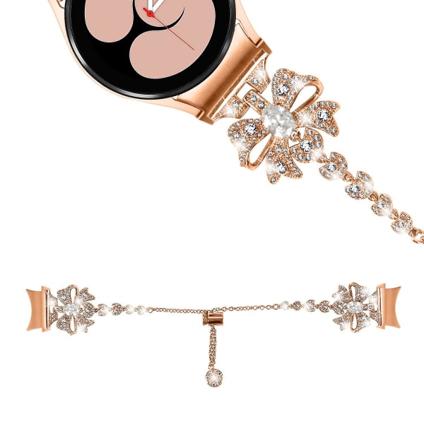 20mm Rhinestone Bowknot Watchband för Samsung Galaxy Watch6 40/44mm / Watch6 Classic 43/47mm Rose Gold