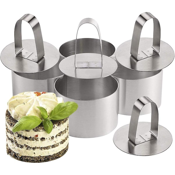 Set med 4 kokcirklar med rostfri non-stick pusher för matlagning, desserter (diameter 8 cm)