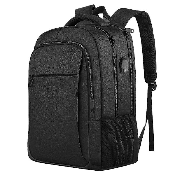Reise Laptop Ryggsekk Tyverisikker Business Arbeidsryggsekk Veske Med USB Ladeport, Slitesterk Vannavstøtende 18 Tommers College Black