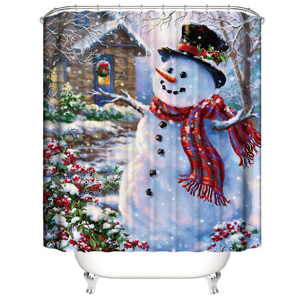 Julebruseforhæng 180*180cm, Rødt Halstørklæde Snemand Bruseforhæng Vandtæt Polyester Bruseforhæng Med 12 Kroge Til Juledekoration