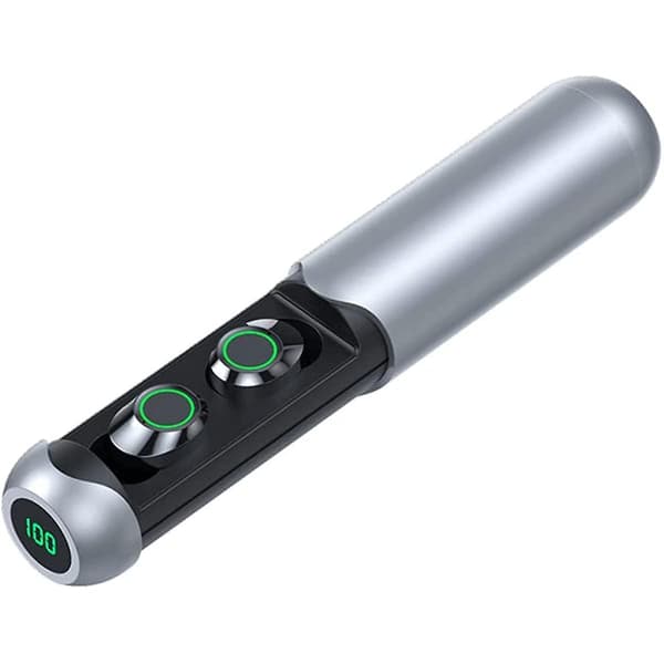 Trådlöst Bluetooth-headset, utdragbar digital display i örat Tws Bluetooth-headset, lång form Silver