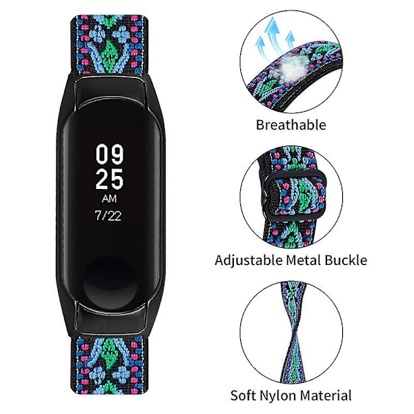 Strækbart nylon anti-ridse justerbar håndledsrem til Xiaomi Mi Band 3/4, med sort urramme Style 19