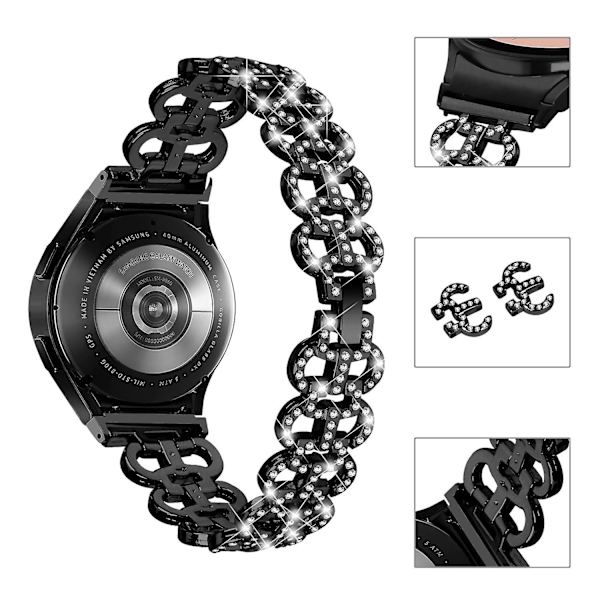Metallisk armband med strass till Galaxy Watch4 40/44mm / Watch4 Classic 42/46mm / Watch 5 40/44mm Black