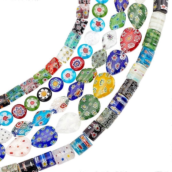 156 stk. Håndlagde Millefiori Glassperler Tråder Blandet Farge Avstandsperler Millefiori Lampwork Glassperler