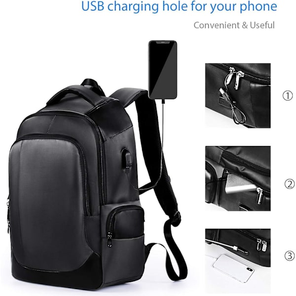 15,6 tums laptopryggsäck med USB-laddningsport affärsryggsäck män/kvinnor funktionell skolväska för vandring, resor eller skola vattentät polyester,b