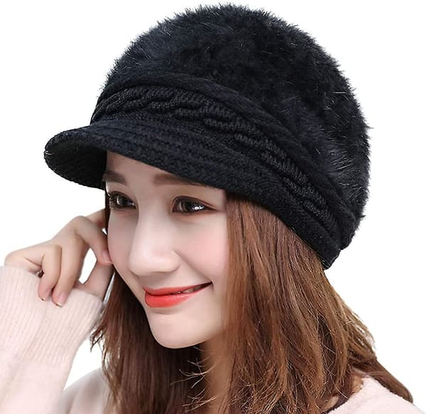 Dame Jenter Spiss Lue Hatt Visir Beret Vinter Termisk Baker Boy Caps