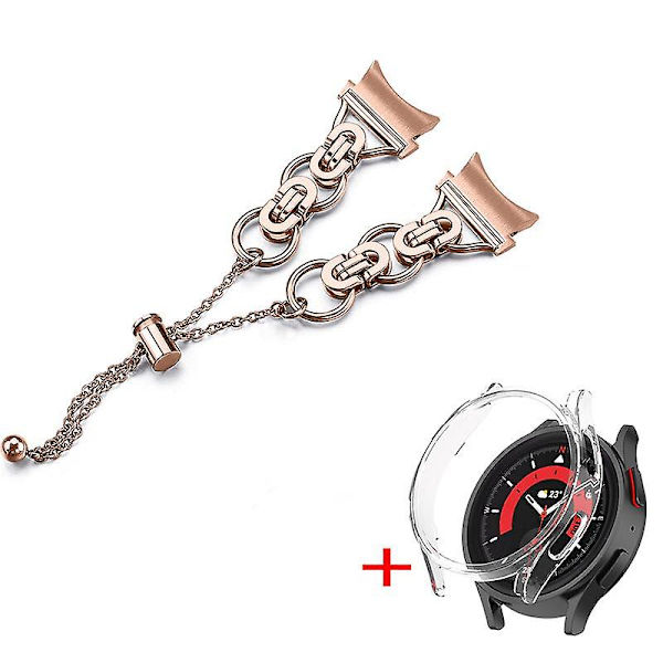 Armbånd i rustfrit stål til Samsung Galaxy Watch 5 44mm med PC beskyttelsesramme Rose Gold Transparent  Frame
