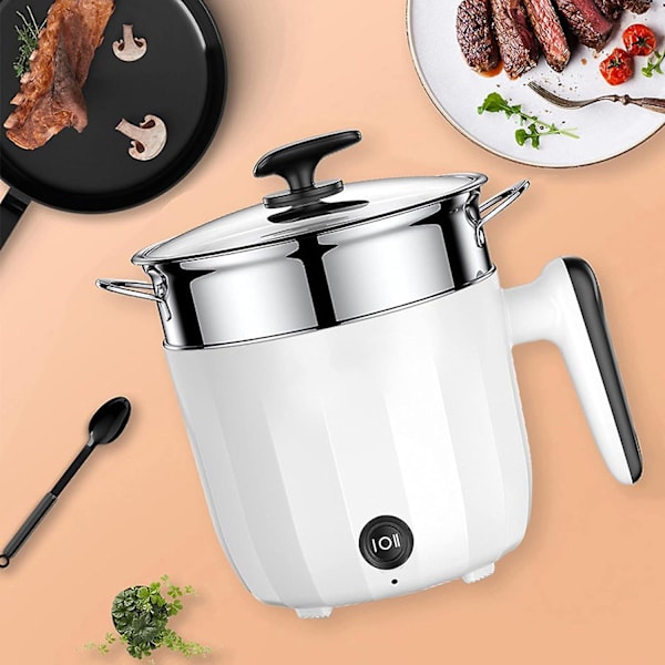 Non-stick elektrisk stekpanna, elektrisk varm gryta, elektrisk spis, multifunktionell minikastrull för nudlar, 1,8 l elektrisk spis med ångställ, med Ste without steamer