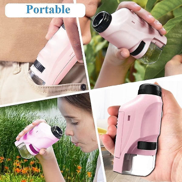 Barnens Fickmikroskop, Mini Mikroskop för Barn, Bärbart Mikroskop för Barn, Handhållet Mikroskop för Barn, Pedagogiska Leksaker för Pojkar och Flickor, Vetenskaplig Gåva Pink