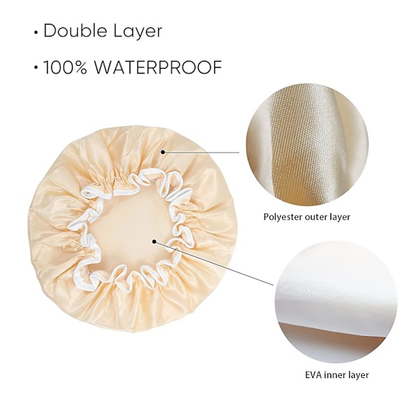 Althee Dusjhetter for Kvinner Gjenbrukbare Vanntette, 3 Pakk Luksus Elastiske Eva Badehetter Cream yellow