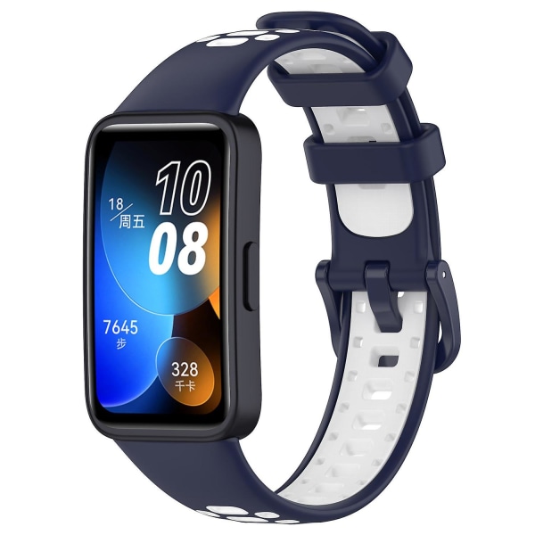 Justerbart silikonklockarmband för Huawei Band 8, tvåfärgat ersättningsarmband Midnight Blue White