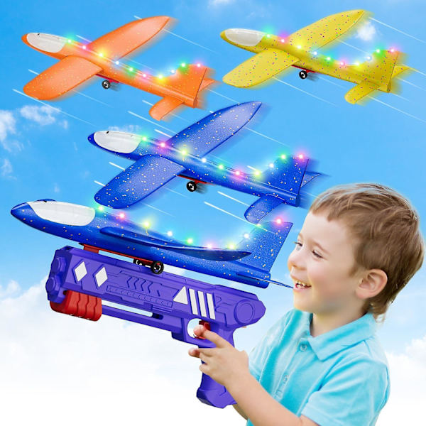 3-pack LED-flygplanleksak, flygplansleksak - 2 flygmod, skumglidflygplan, utomhusleksaker för barn i åldrarna 3 4 5 6 7 8 9 10 11 12 år pojkar &