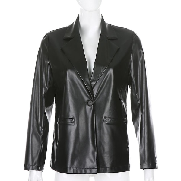Skinnjacka i gotisk vintage för kvinnor - Elegant kappa för höstens 90-talsdräkter och festöverdelar - Streetwear Classic Black L