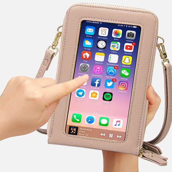 Triple Zip Touchable Phone Bag, Axelväska för kvinnor Light pink