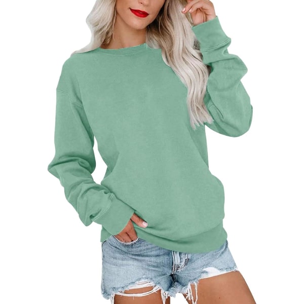 Damtröja med rund hals för kvinnor, lätt, avslappnad, långärmad, överdimensionerad, söt pullover med huva m2 green Large