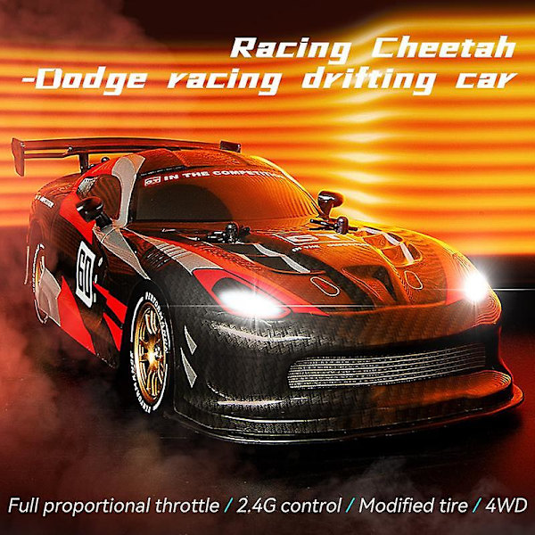 1/16 16 Km/h Dodge Drifting Car 2.4GHz 4WD RC Racing Car med fram / bakljus White