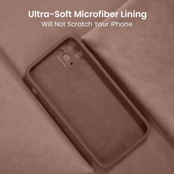 Designad för iPhone 12 Pro-fodral, silikonuppgraderat [kameraskydd] telefonfodral med mjukt, repfritt mikrofiberfoder, 6,1 tum, ljusbrunt