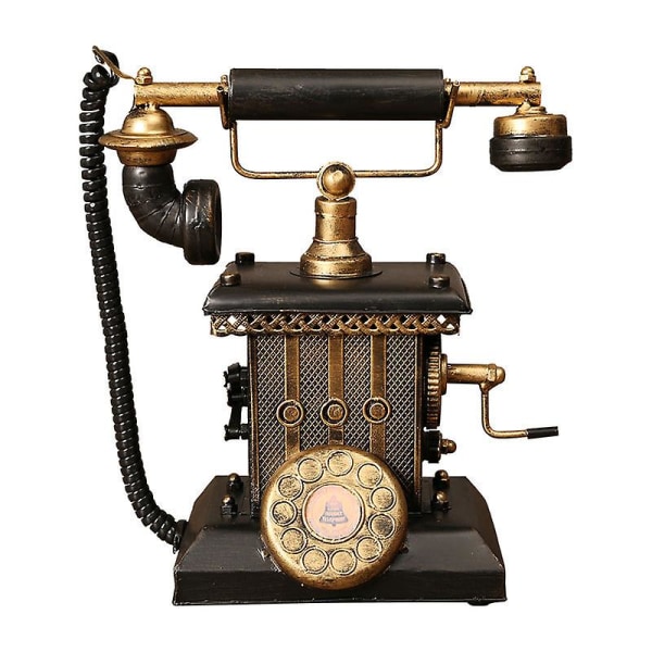 Gammaldags handvevad roterande sladdad retrotelefon - vintage dekorativa telefoner, svart