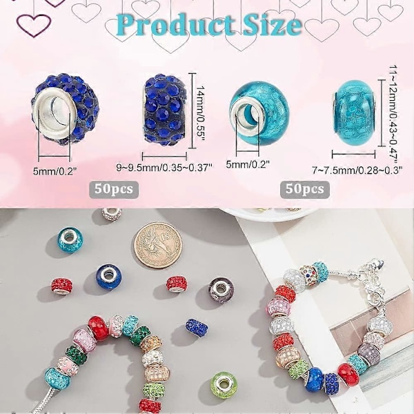 100 stk. 5 mm Europeiske Perler med Stort Hull Polymerleire Rhinestone Perler Rondelle Spacer Perler Resin Europeiske