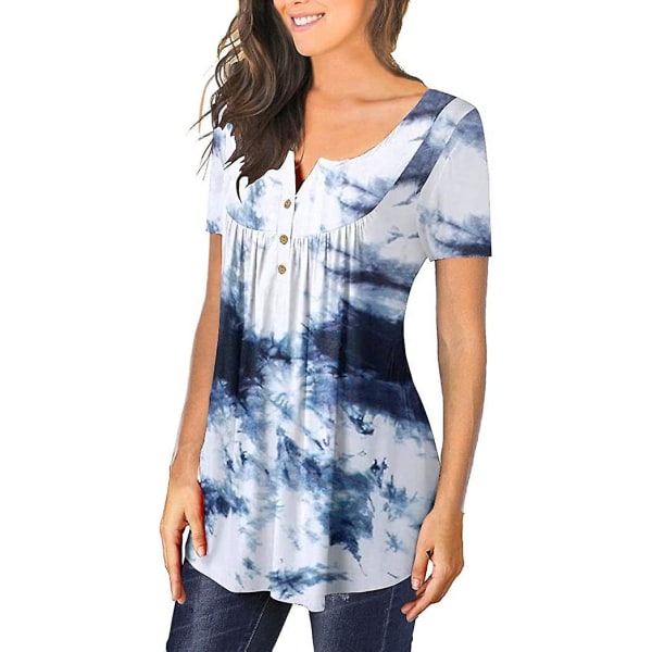Løse plisserte blomstrete tunikaskjorter for kvinner UK V-hals - Uformelle bluser og topper for kvinner S-ink Painting S
