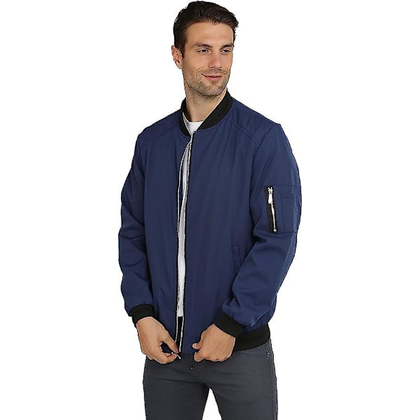 Herr Casual Lättviktsjacka Softshell Flight Bomberjacka Varsity Vindjacka Navy L