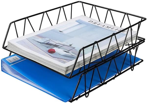 Skrivbordsorganisatör i metall, stapelbar brevbricka, pappershållare, 2-pack, guld Blue