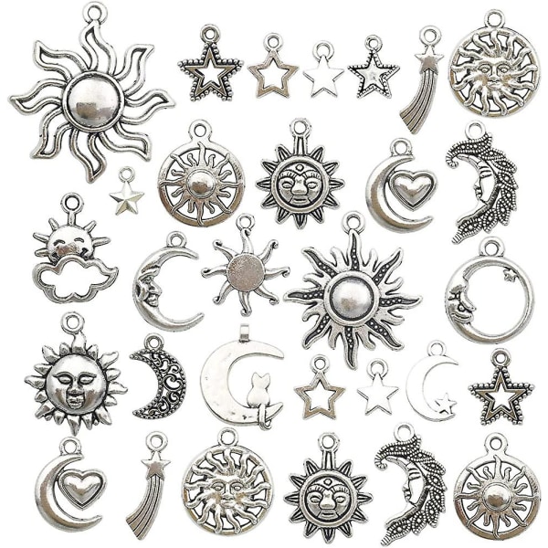 80 st Acsergery Gift Craft Supplies Blandade Antik Silver Sun Moon Stars Berlocker