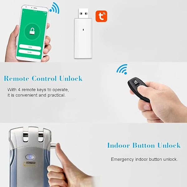 Smart Dørlås, Mobil Wifi Smart Dørlås, Usynlig Nøkkelfri Fjernkontroll Elektronisk Lås med 4 Fjernkontroller