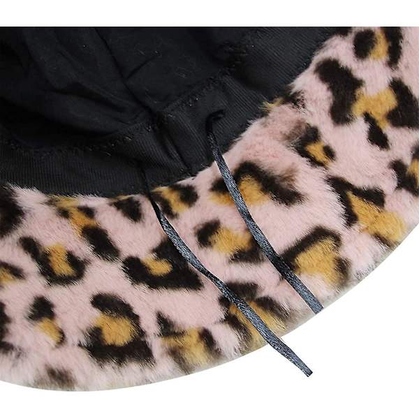 Kvinnor Flickor Leopardmönster Faux Päls Hinkhatt Fuzzy Varm Vinterhatt Fiskarekeps