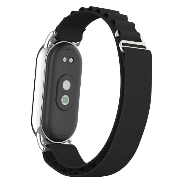 Korvaava ranneke Xiaomi Smart Band 8 -älykellolle, nyloninen ranneke hopeisella liittimellä Black