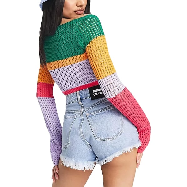 Dame Hul Ud Hæklet Strik Trøje Crop Tops Langærmet Trøje Cropped Style 2 M