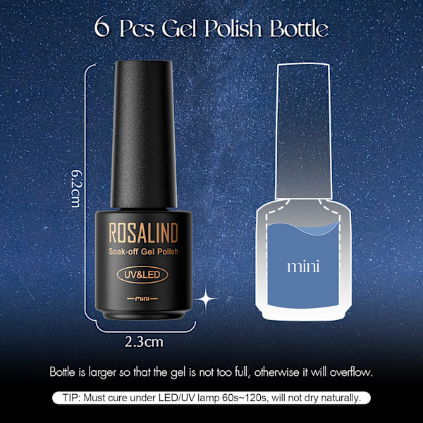 UV-gellack Pastel 6 x 7 ml Shellac Semipermanent Nagelfärg Set, Hemma-Style Nagelstudio Design Nagelsmyckesset