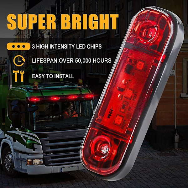 4 stk. LED Front Bakre Sidemarkeringslys 12v For Lastebil Campingvogn Lastebil Bobil Markeringslys (rød)