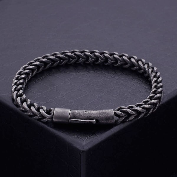 Enkelt armband för män i titanstål, pojkpersonlighet i rostfritt stål, trendiga retro-hiphoparmband (21 cm)