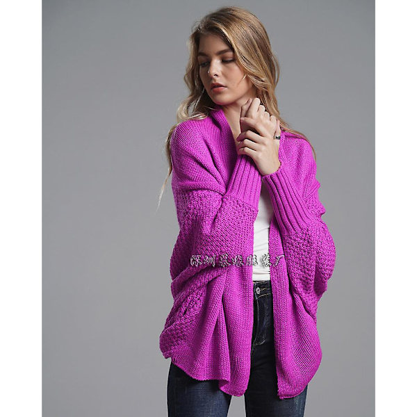 Höst och vinter fladdermusärm plus size lång stickad kofta tröja dam kappa dam tröja Rose red Average size
