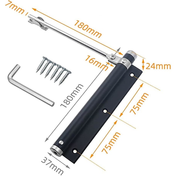 Lättvikts Dörrstängare i Aluminiumlegering, Automatisk Justerbar, Ytmonterad, 45kg (Svart)