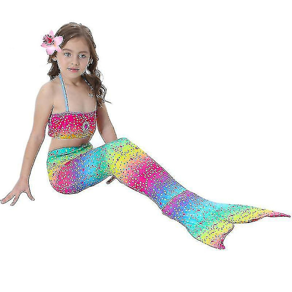 Barnflickors sjöjungfru svans bikini set rollspel kostymer badkläder Rainbow 8-9 year