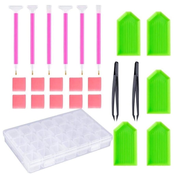 Timanttimaalaustyökalusetti (24 kpl) DIY 5D timanttimaalaustarvikkeet ristipistotyökalusetti sisältää timanttineulan, pinsetit, liiman, muovialustan