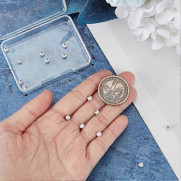 26 st/ask 925 Sterling Silver Texturerade Runda Distanspärlor Metall Glimmande Stjärnformade Små Runda Distanspärlor Örhänge Fynd Hantverk för DIY Halsband Örhänge