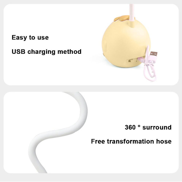 Rosa, Gul og Blå Trefarget Lærings Øyebeskyttelseslampe USB Oppladbar Nattlampe yellow