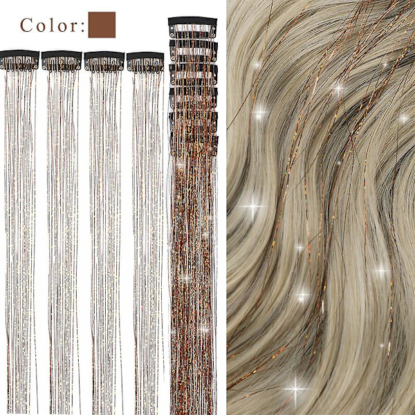 Skinnende tråder glitter hårglitter kit gull silke hår glitter streng extensions tilbehør for kvinner hodeplagg 6pc-kafei 24inches