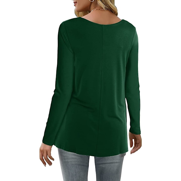 Naisten rento toppi V-kaula-aukko T-paita Lyhyt-/pitkähihainen laskostettu Longine-paita Dark Green XXL
